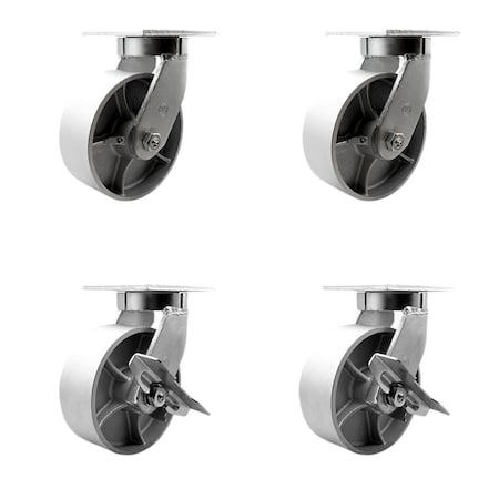 Service Caster 8'' Heavy Duty Semi Steel Cast Iron Wheel Swivel Caster Set with 2 Brakes, 4PK CRAN-SCC-KP92S830-SSR-2-SLB-2